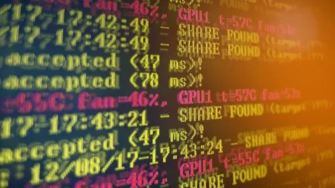 Mining Cryptocurrency process program on display PC. Using Software. Share Fo Stock Photos