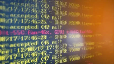 Mining Cryptocurrency process program on display PC. Using Software. Share Fo Foto stock