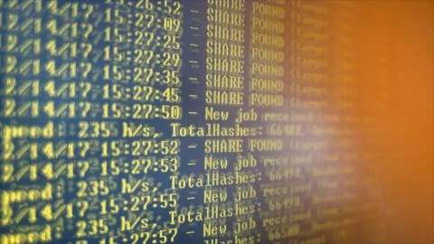 Mining Cryptocurrency process program on display PC. Using Software. Share Fo Foto stock