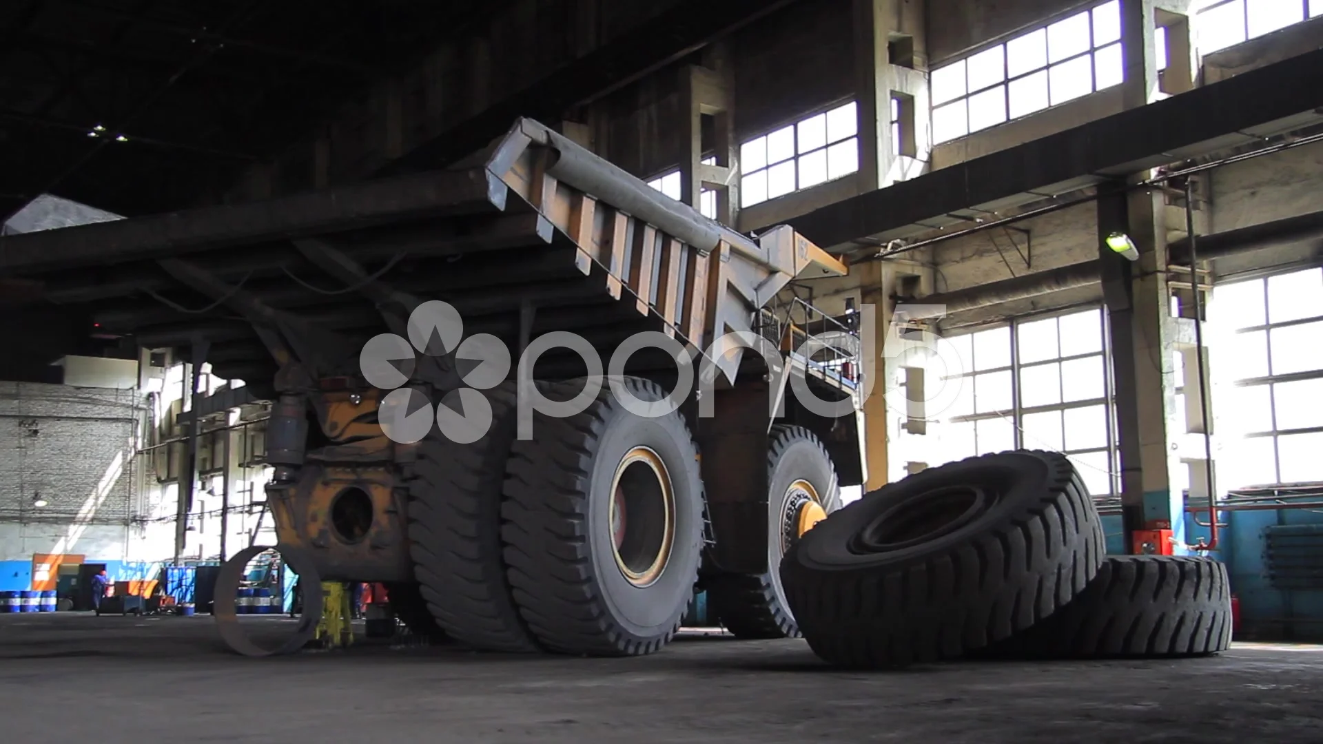 Mining dump truck in the repair shop Stock Video Pond5