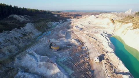 Mining dump truck transporting chalk rock from an open pit. Stock Footage 186505787