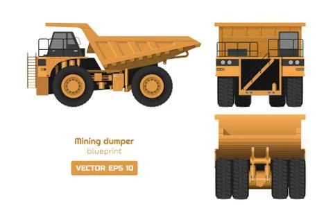 Mining dumper on white background. Back, side and front view. Heavy truck Stock Illustration
