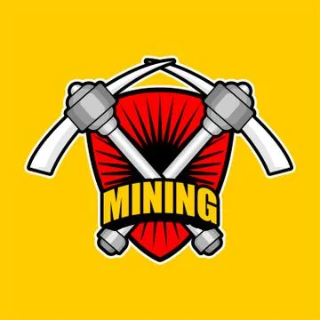 Mining emblem work. Pick sign. Extraction of minerals symbol. Vector illustra Stock Illustration