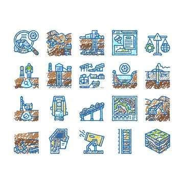 Mining engineer geology icons hand drawn 库存插图