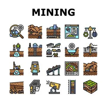 Mining engineer geology icons set vector 库存插图