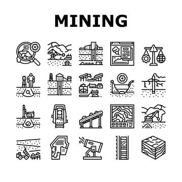 Mining engineer geology icons set vector 库存插图