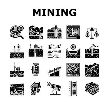 Mining engineer geology icons set vector 库存插图
