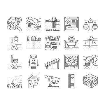 Mining engineer geology icons set vector 库存插图