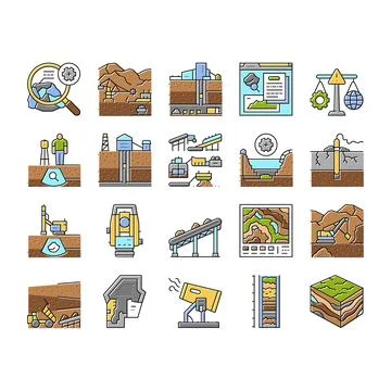 Mining engineer geology icons set vector 库存插图