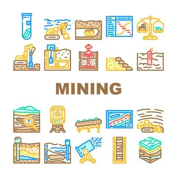 Mining engineer industry icons set vector 库存插图