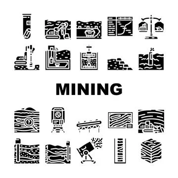 Mining engineer industry icons set vector 库存插图