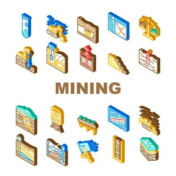 Mining engineer industry icons set vector 库存插图