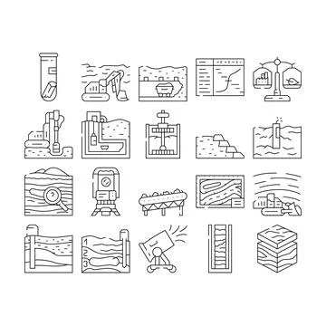 Mining engineer industry icons set vector 库存插图