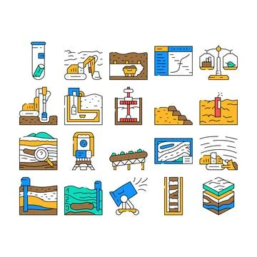 Mining engineer industry icons set vector 库存插图