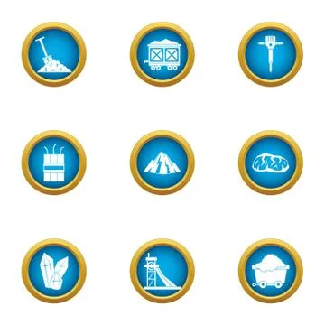 Mining engineering icons set, flat style Stock Illustration