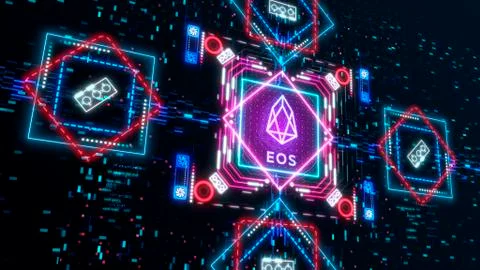 Mining EOS token cryptocurrency. Finance and business theme 3d render Stock Illustration