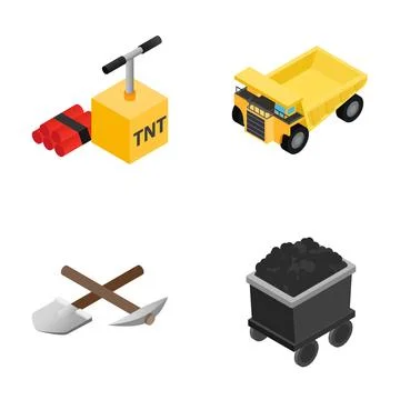 Mining equipment and tools isometric vector icons set Stock Illustration