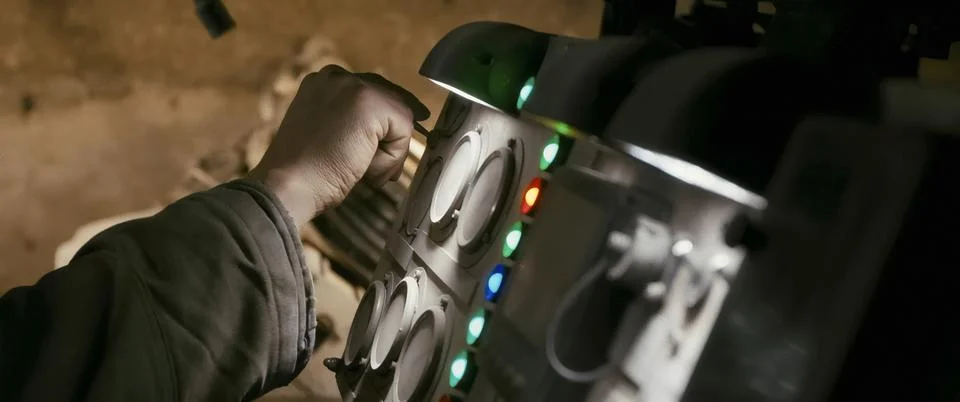 Mining equipment control panel with instruments and warning lights. An elde.. Stock Photos