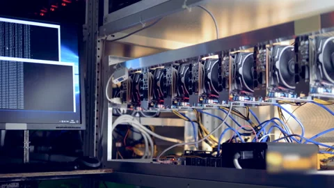 Mining equipment on a rack, close up. Vídeo Stock 93551779