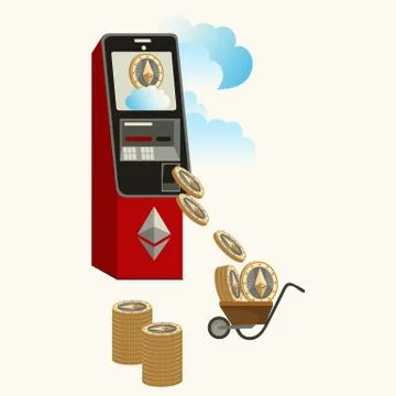 Mining ether cryptocoins from ATM poster Stock Illustration