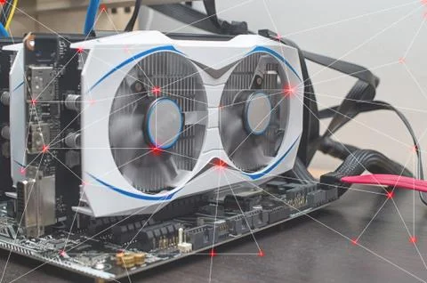 Mining ethereum on  blockchain concept Stock Photos