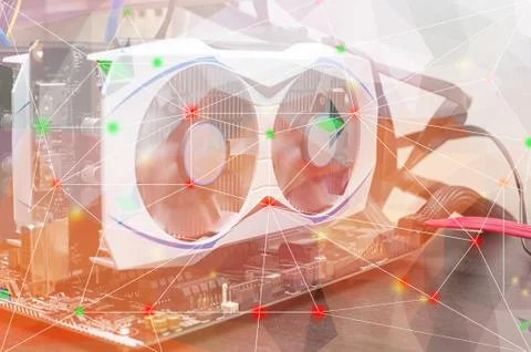 Mining ethereum on  blockchain concept Stock Photos