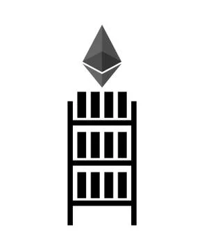 Mining etherium farm icon. Extraction of Cryptocurrency sign. Racks of GPU sy 스톡 일러스트
