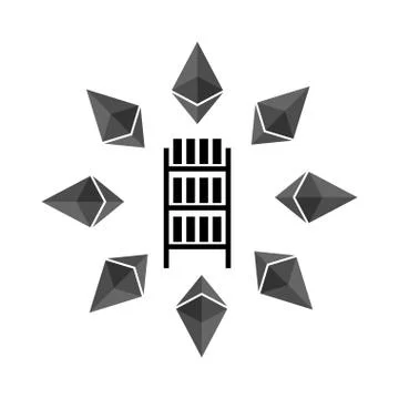 Mining etherium farm icon. Extraction of Cryptocurrency sign. Racks of GPU sy Stock Illustration