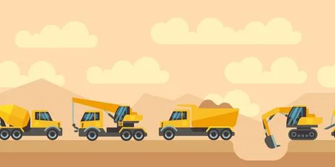 Mining excavator digging ground. Heavy machinery scene Stock Illustration