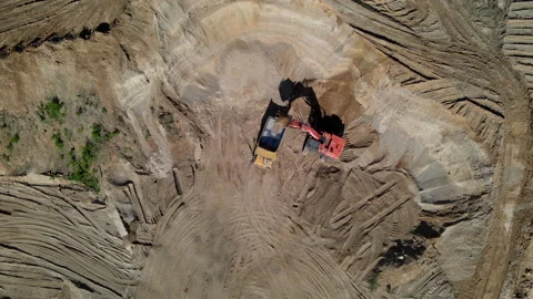 Mining excavator load the sand into dump truck in open pit. Stock Footage 156624501