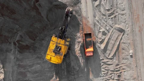 Mining excavator loads sand into dump truck. Stock Footage 194816248