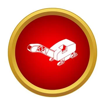 Mining excavator machine icon on red circle Stock Illustration