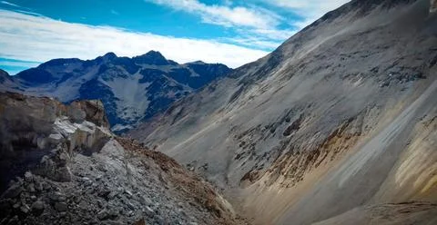 Mining exploration process in the high Andean mountains for the search for .. Stock Photos