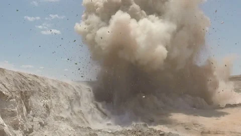Mining explosion medium shot with debris Stock Footage 311089459