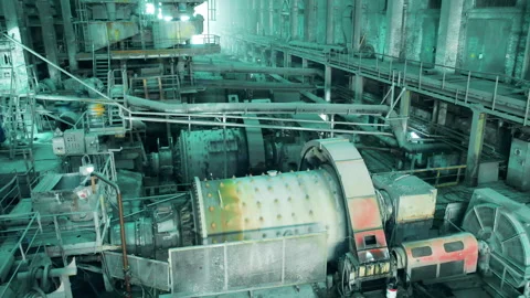 Mining factory complex with spinning grinding mills Stock Footage 149690162