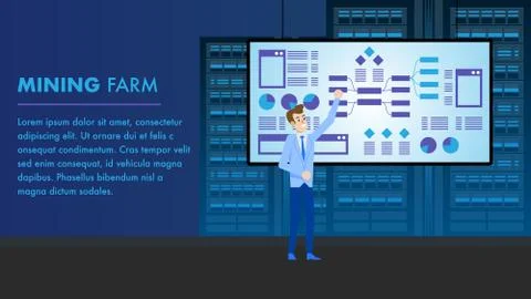 Mining Farm. Crypto Currency Analytics Monitoring Stock Illustration