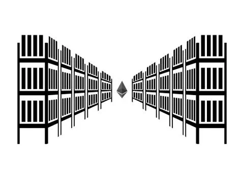 Mining farm etherium. Extraction of Cryptocurrency. Stand gpu. Technology for Illustrazione stock