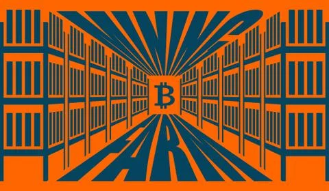 Mining farm. Extraction of Cryptocurrency. Stand gpu. Technology for obtainin 스톡 일러스트