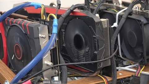 Mining, farm, graphics card to work Stock Footage 86319212