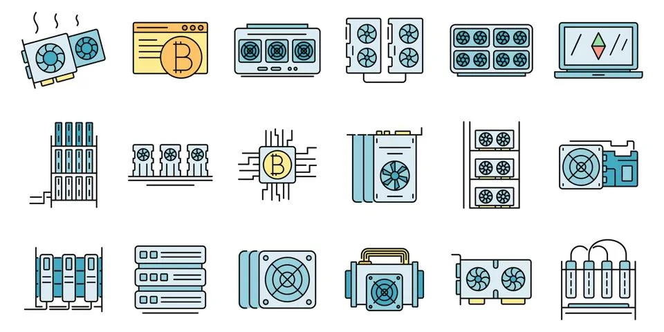 Mining farm icons set vector color Illustrazione stock