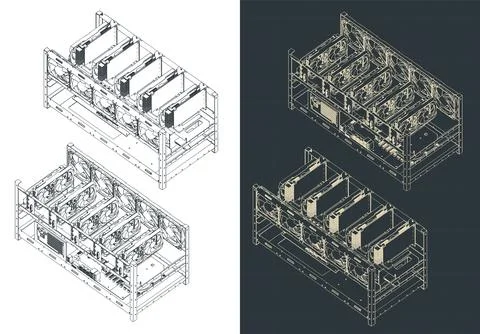 Mining farm isometric drawings Illustrazione stock