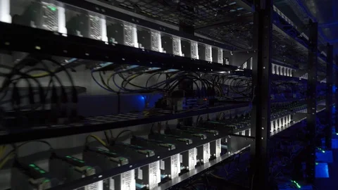 Mining farm with lots of videocards. Video stock 94821821
