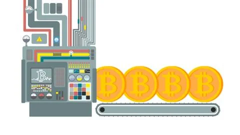 Mining farm. Miner for Bitcoin. Technology Extraction of cryptocurrency. indu Stock Illustration