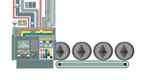 Mining farm. Miner for etherium. Technology Extraction of cryptocurrency. ind Stock Illustration