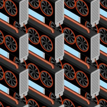 Mining farm seamless pattern. Mining rig GPU ornament. Crypto currency at hom Stock Illustration