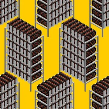 Mining farm seamless pattern. Mining rig GPU ornament. Crypto currency at hom Stock Illustration