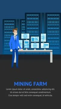 Mining Farm Workplace. Cryptocurrency Laboratory Stock Illustration