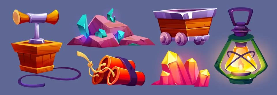 Mining game assets set. Stock Illustration