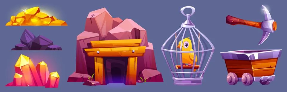 Mining game elements set 库存插图