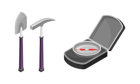 Mining geological industry tools set. Shovel and pickaxe vector illustration Stock Illustration